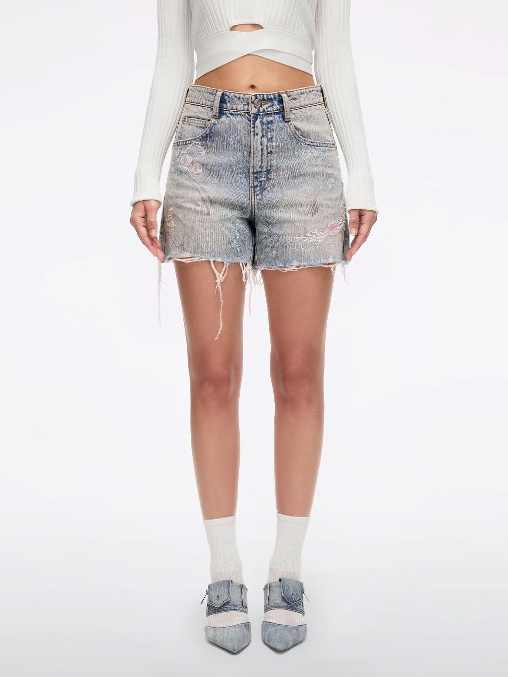 miss sixty GRAFFITI DENIM SHORTS GREY BLUE