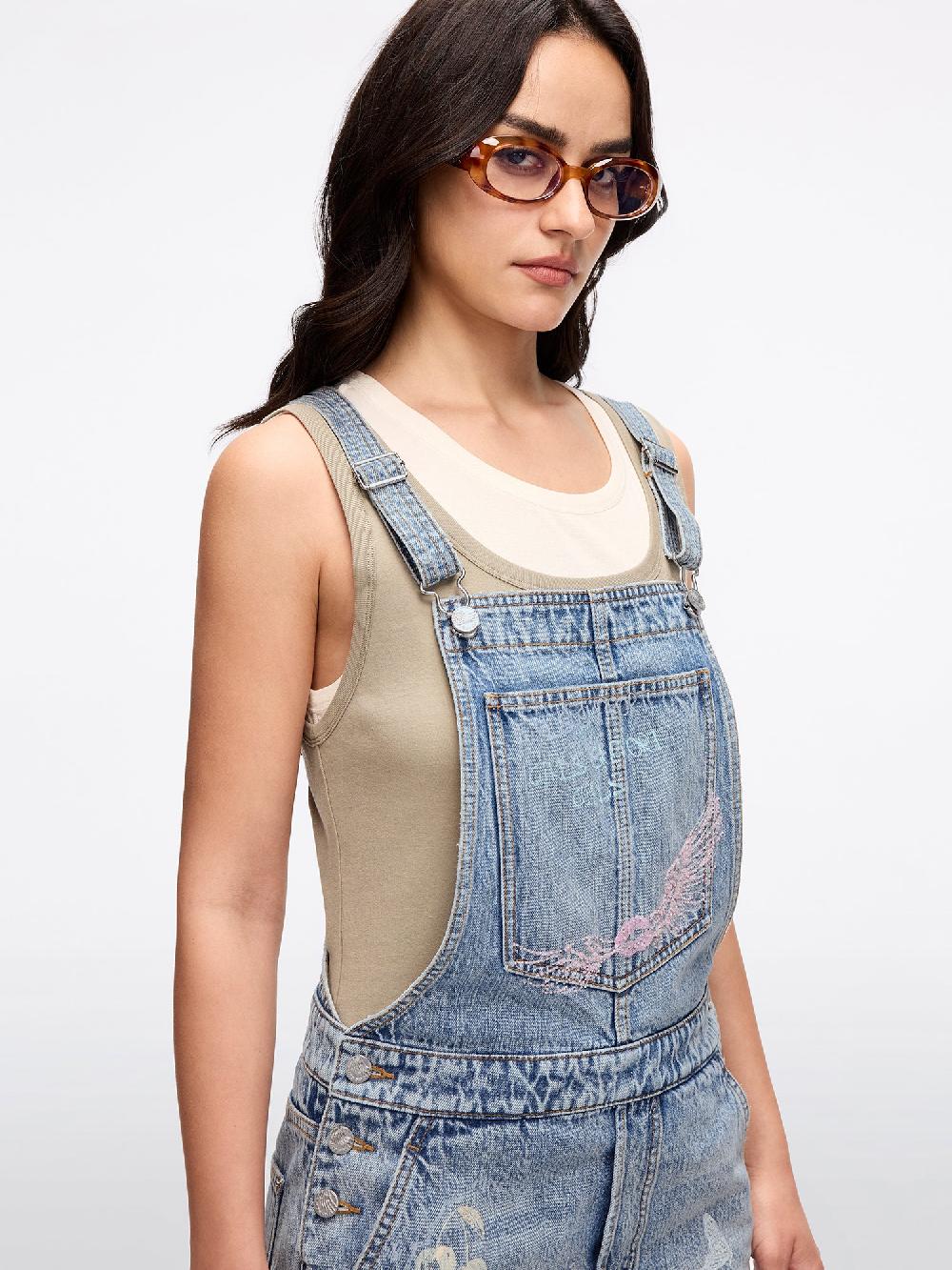 Miss Sixty GRAFFITI STRAP DENIM DRESS LIGHT BLUE
