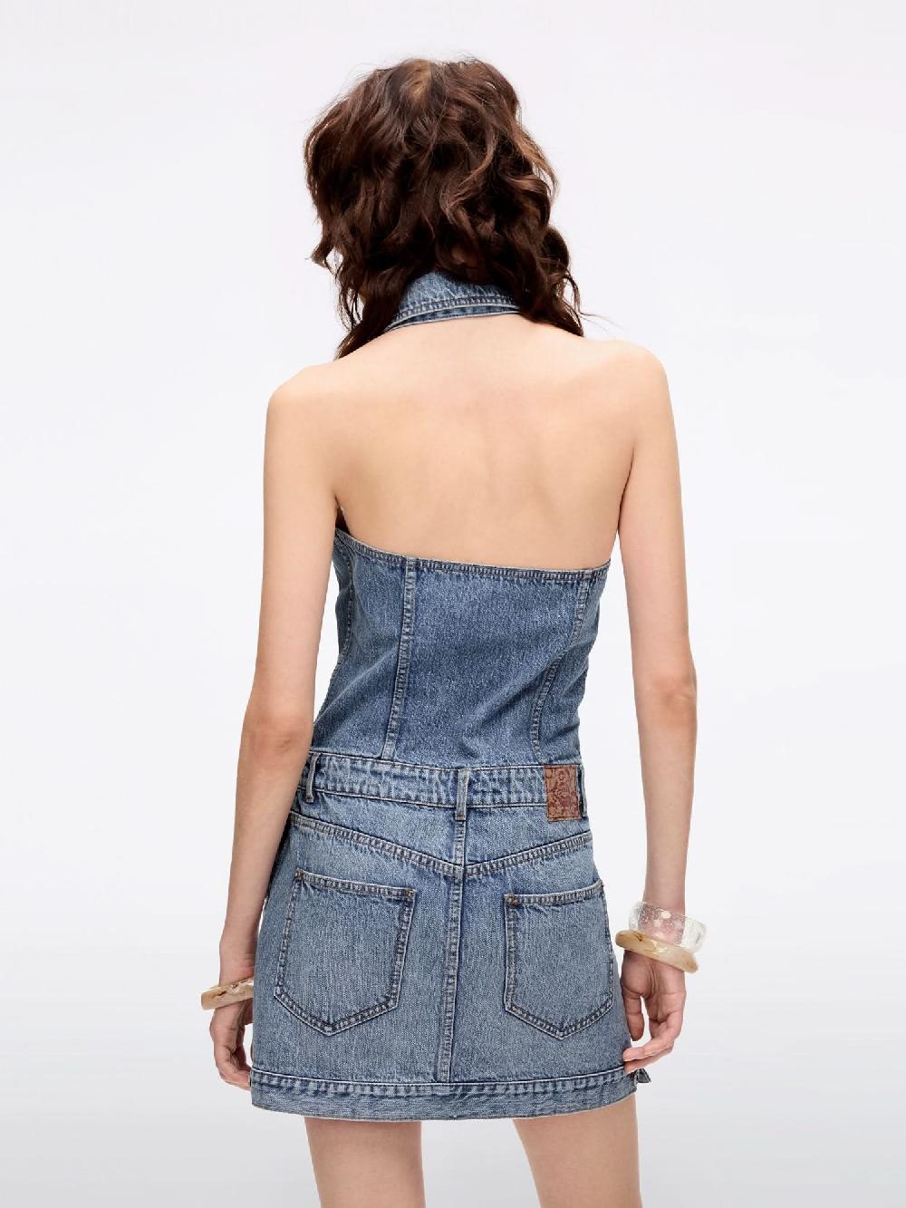 Miss Sixty HALTER NECK DENIM DRESS MIDDLE BLUE