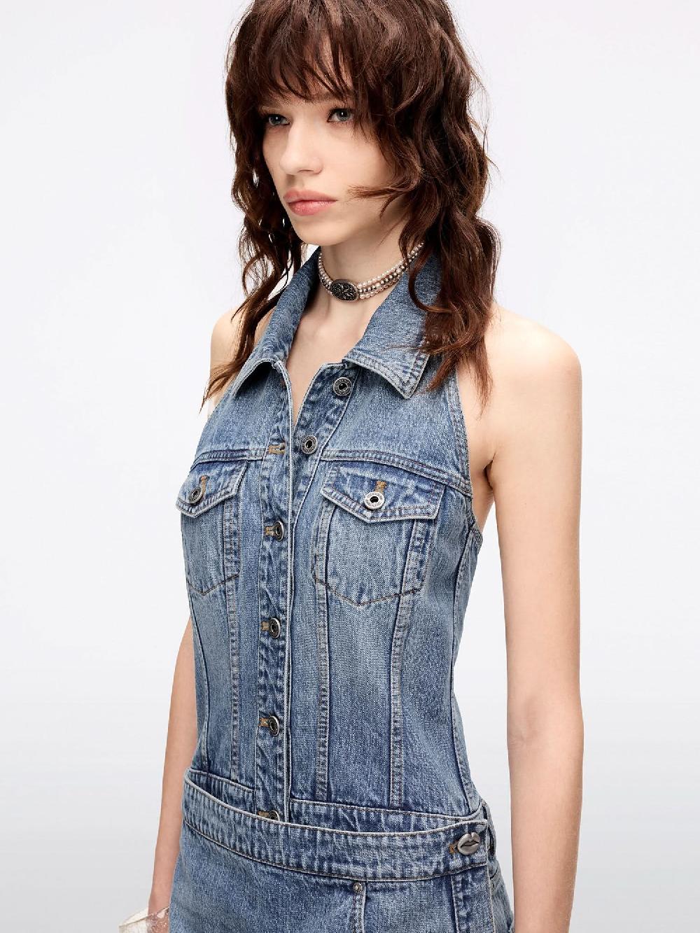 Miss Sixty HALTER NECK DENIM DRESS MIDDLE BLUE