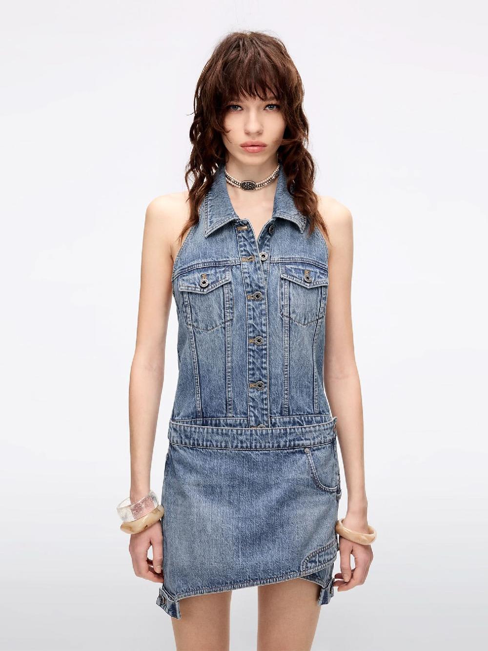 miss sixty HALTER NECK DENIM DRESS MIDDLE BLUE