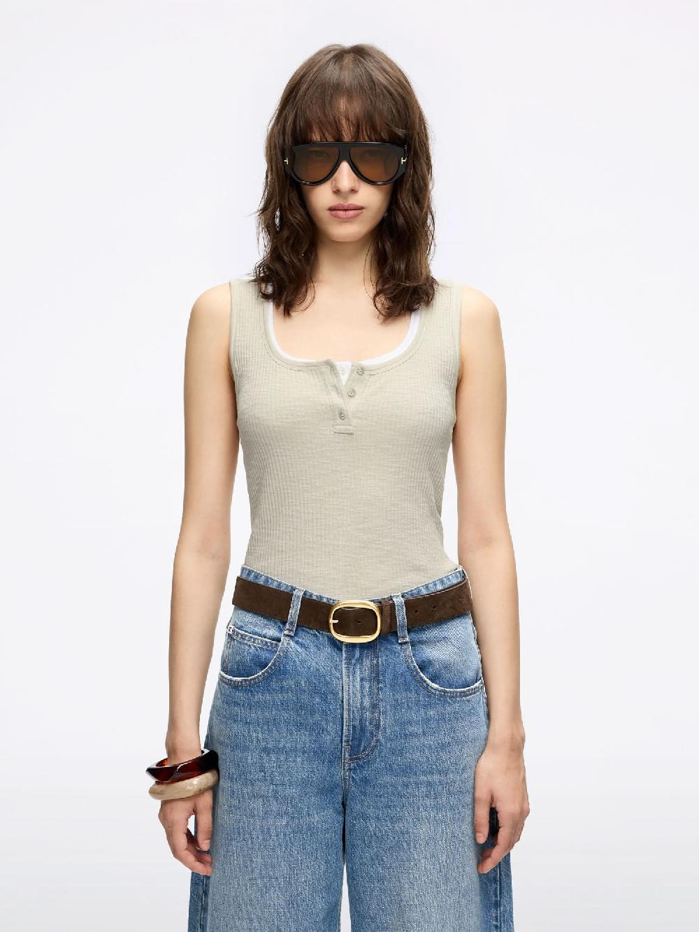 miss sixty HENLEY SLEEVELESS T-SHIRT APRICOT GREY