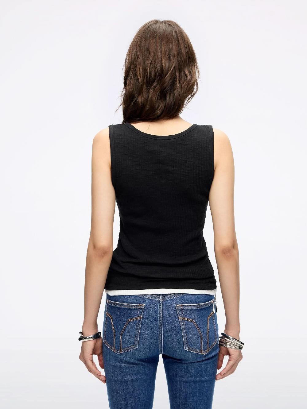 Miss Sixty HENLEY SLEEVELESS T-SHIRT BLACK