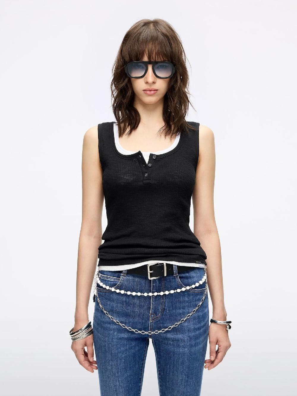 miss sixty HENLEY SLEEVELESS T-SHIRT BLACK