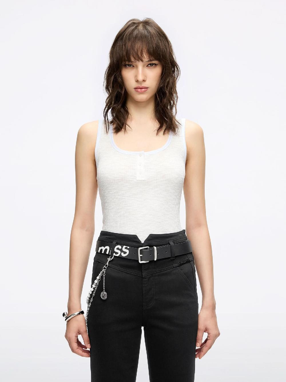 miss sixty HENLEY SLEEVELESS T-SHIRT WHITE