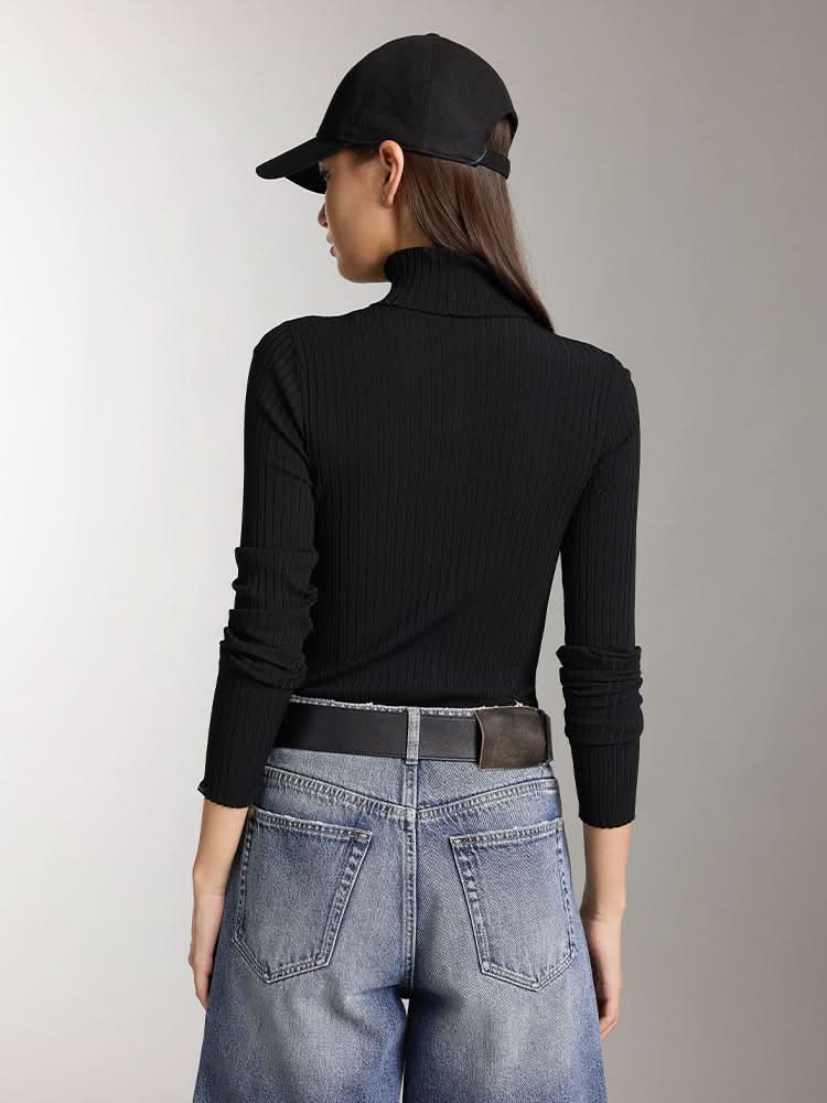 Miss Sixty HIGH COLLAR SLIM FIT KNIT TOP BLACK
