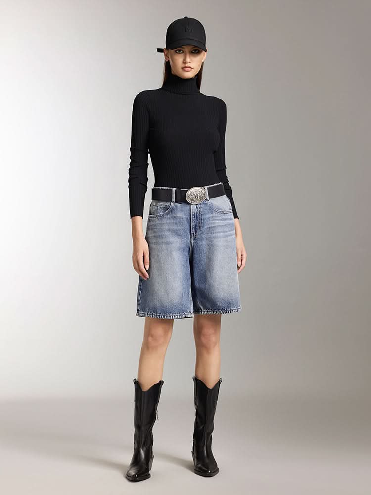 Miss Sixty HIGH COLLAR SLIM FIT KNIT TOP BLACK