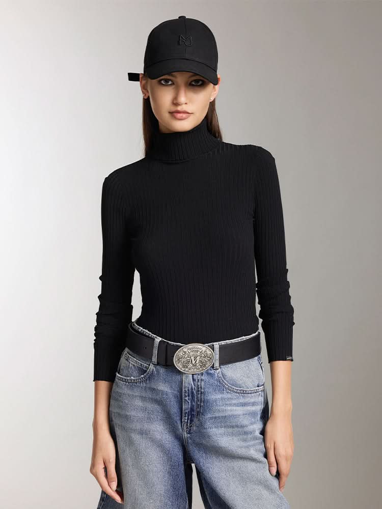 miss sixty HIGH COLLAR SLIM FIT KNIT TOP BLACK
