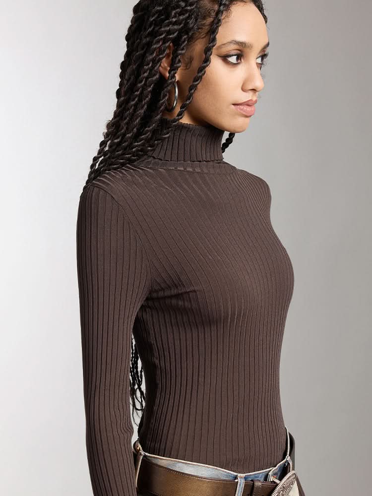 Miss Sixty HIGH COLLAR SLIM FIT KNIT TOP COFFEE