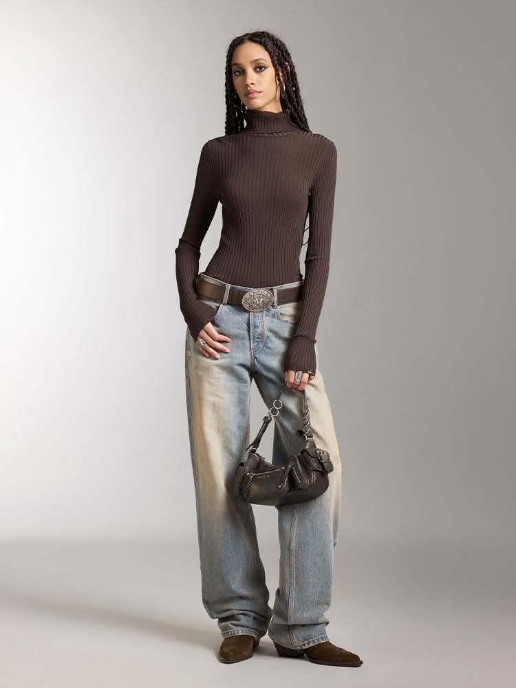 Miss Sixty HIGH COLLAR SLIM FIT KNIT TOP COFFEE