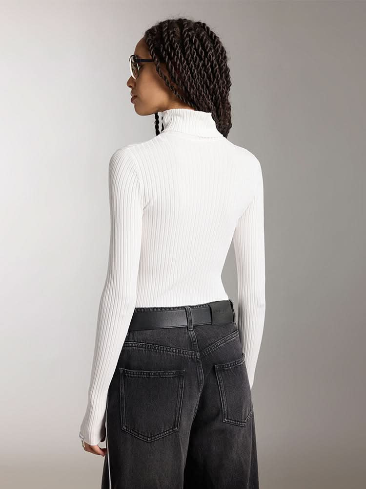 Miss Sixty HIGH COLLAR SLIM FIT KNIT TOP WHITE