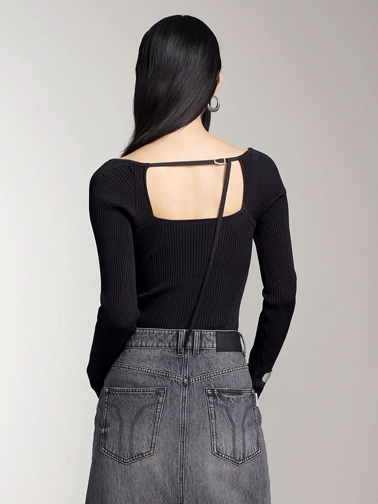 Miss Sixty HOLLOW DESIGN SLIM FIT KNIT TOP BLACK