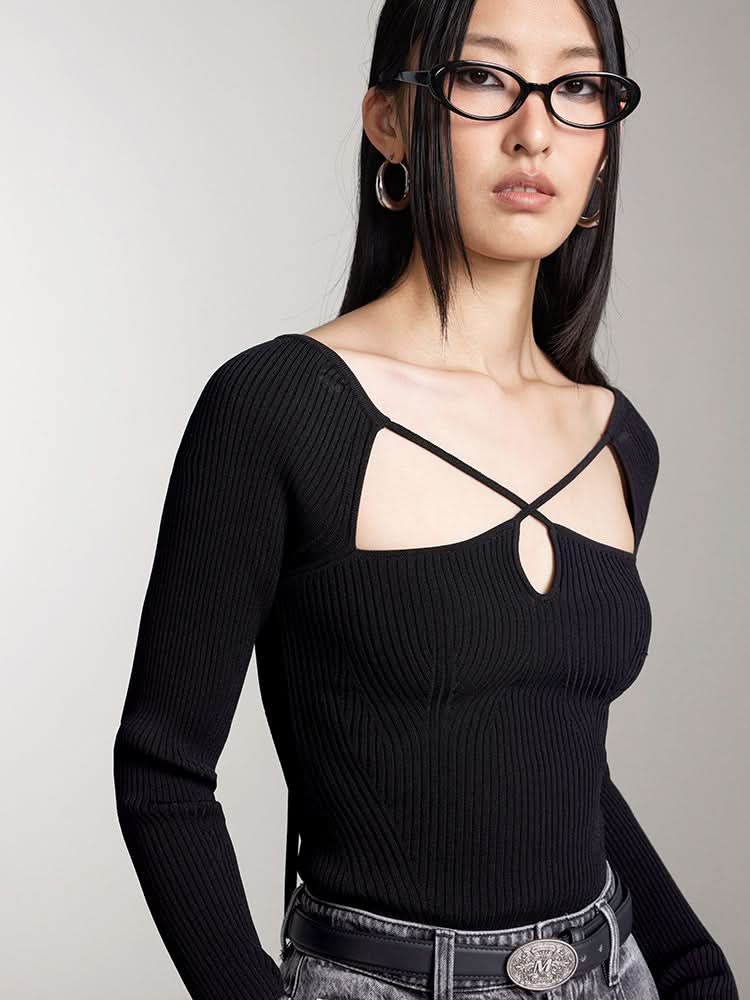 Miss Sixty HOLLOW DESIGN SLIM FIT KNIT TOP BLACK