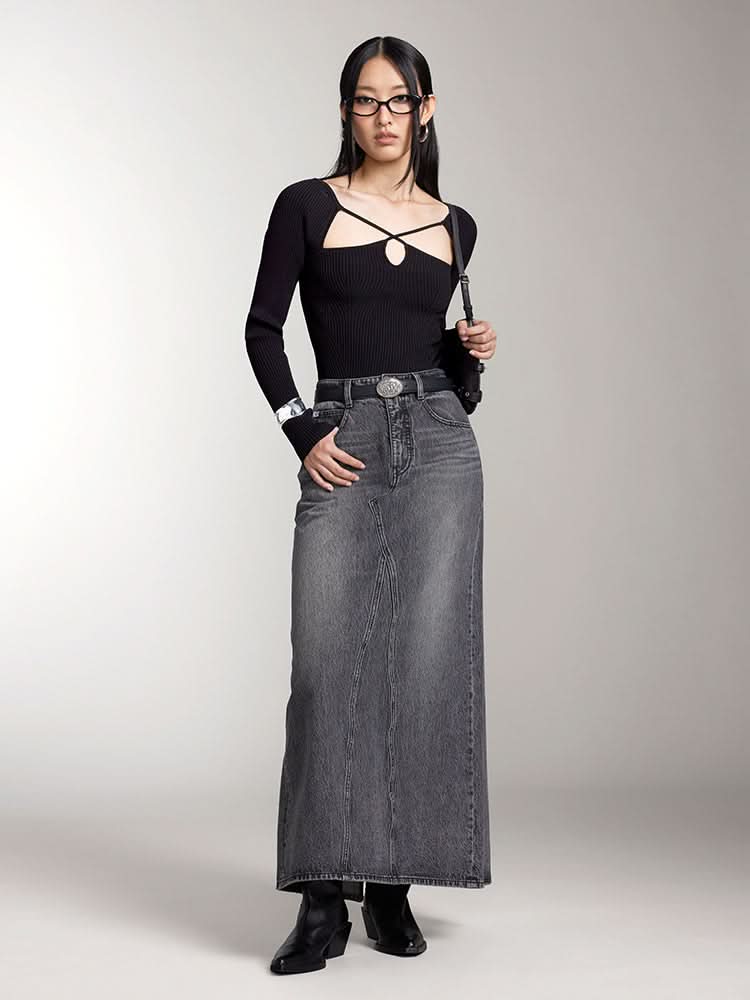 Miss Sixty HOLLOW DESIGN SLIM FIT KNIT TOP BLACK