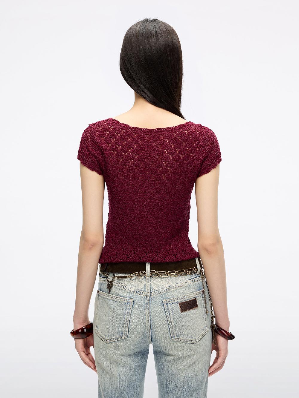 Miss Sixty HOLLOW-OUT KNIT TOP DARK RED