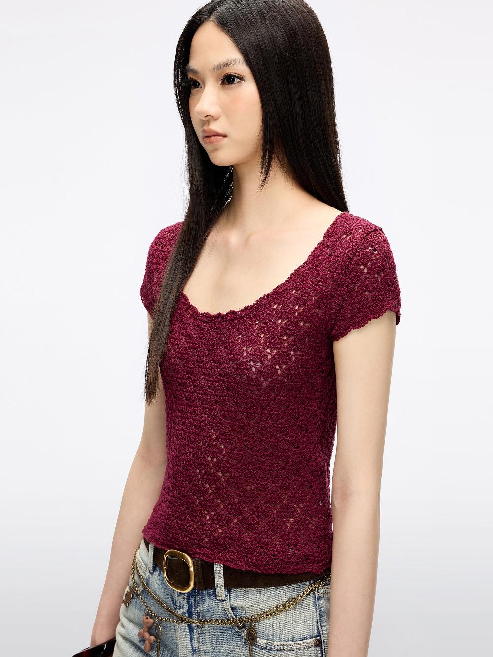 Miss Sixty HOLLOW-OUT KNIT TOP DARK RED