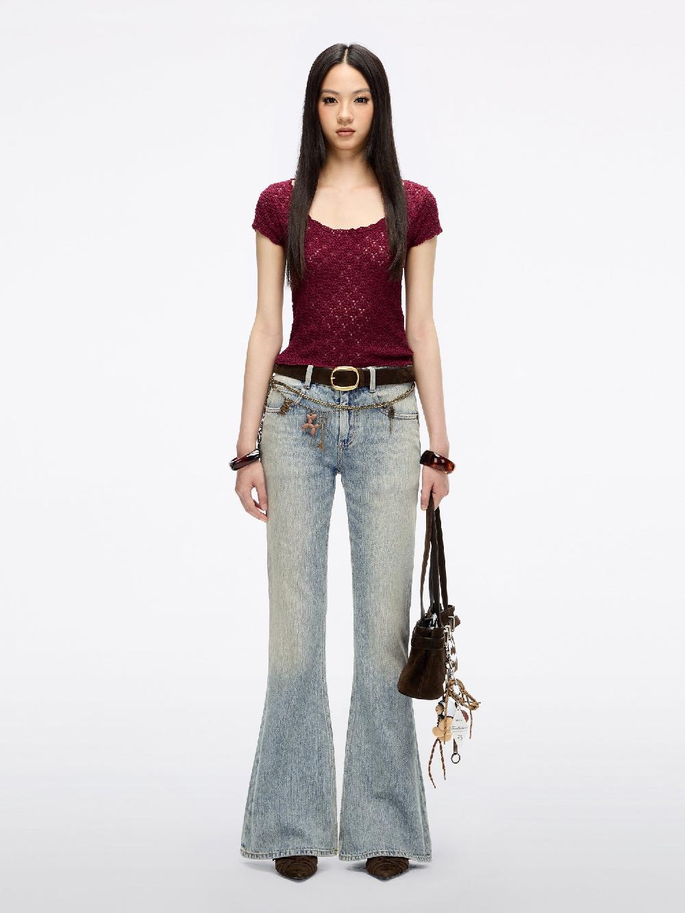 Miss Sixty HOLLOW-OUT KNIT TOP DARK RED