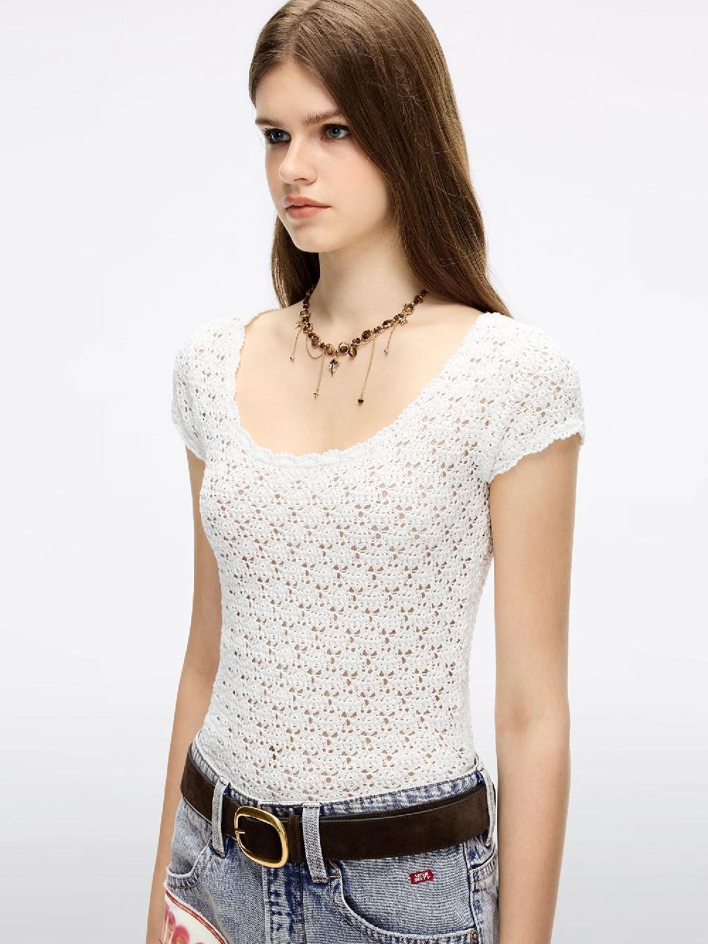 Miss Sixty HOLLOW-OUT KNIT TOP WHITE