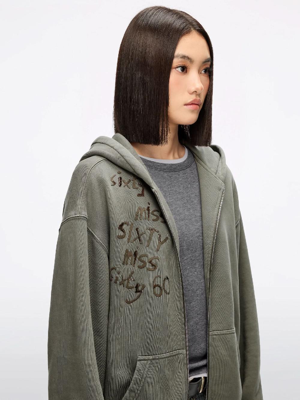 Miss Sixty HOODED SWEATSHIRT JACKET ARMY GREEN