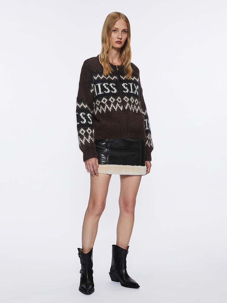 Miss Sixty JACQUARD CARDIGAN DARK COFFEE