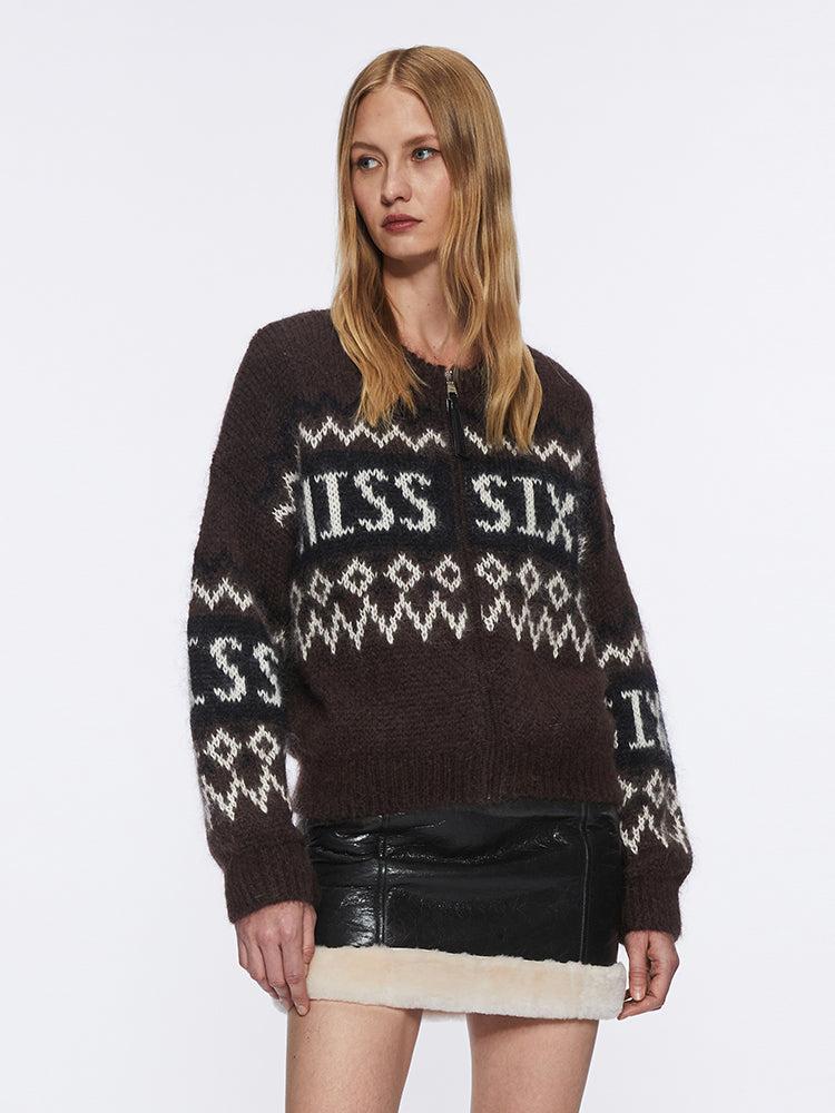 miss sixty JACQUARD CARDIGAN DARK COFFEE