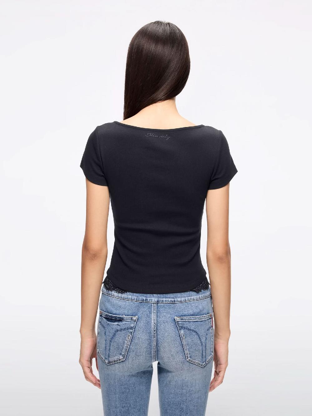 Miss Sixty LACE PANEL CROPPED T-SHIRT BLACK