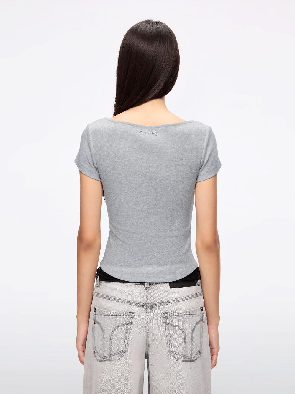 Miss Sixty LACE PANEL CROPPED T-SHIRT HEATHER GREY