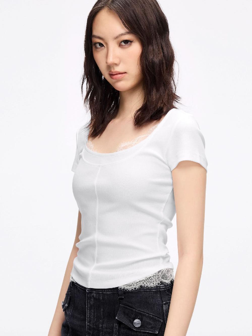 Miss Sixty LACE PANEL CROPPED T-SHIRT WHITE