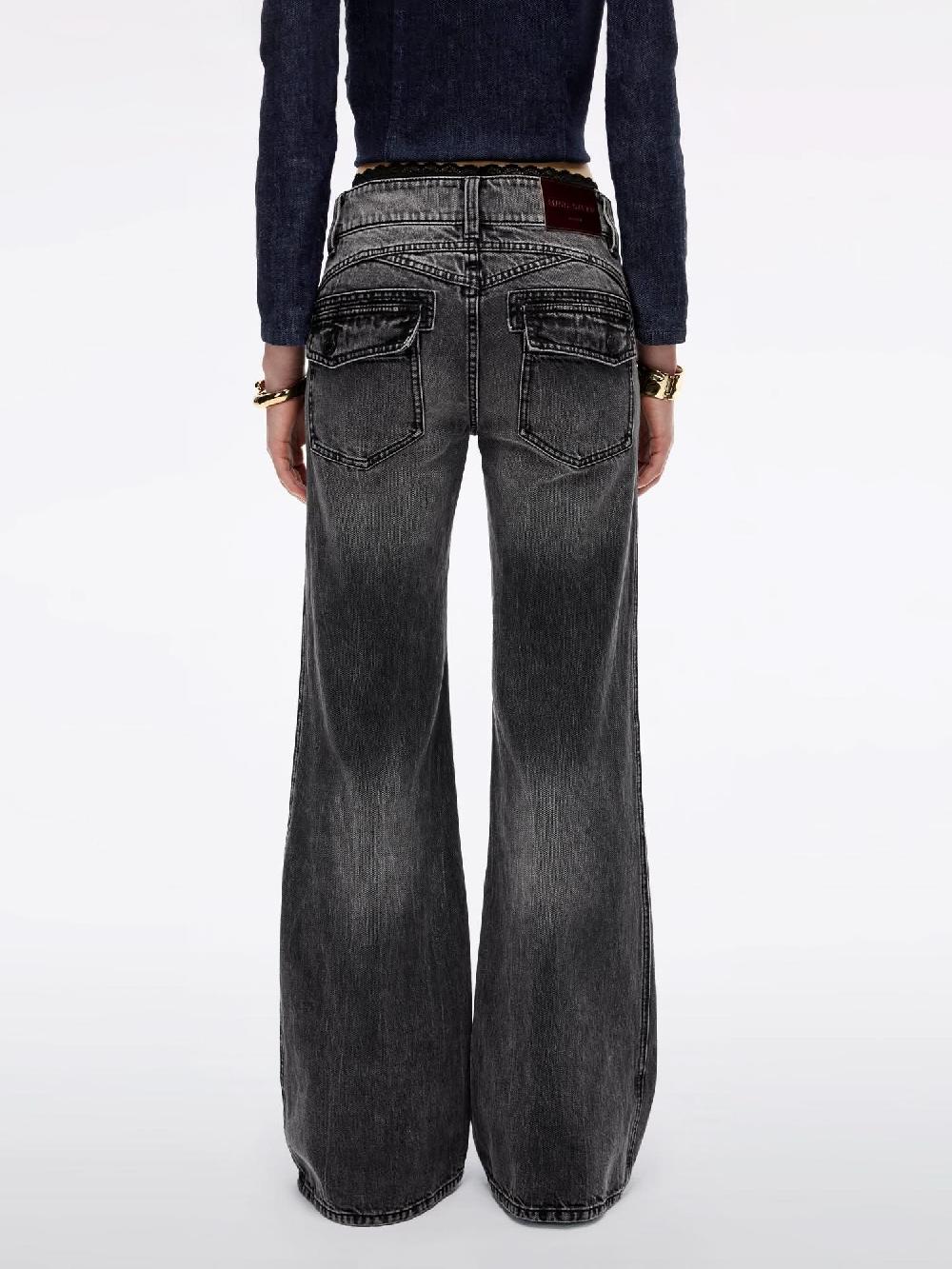 Miss Sixty LACE-PANEL FLARED DENIM JEANS BLACK FOG