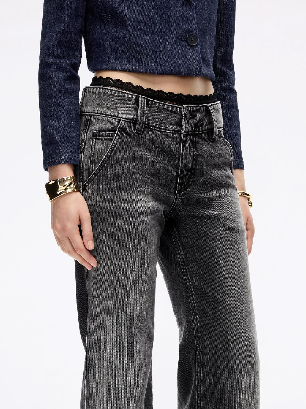 Miss Sixty LACE-PANEL FLARED DENIM JEANS BLACK FOG