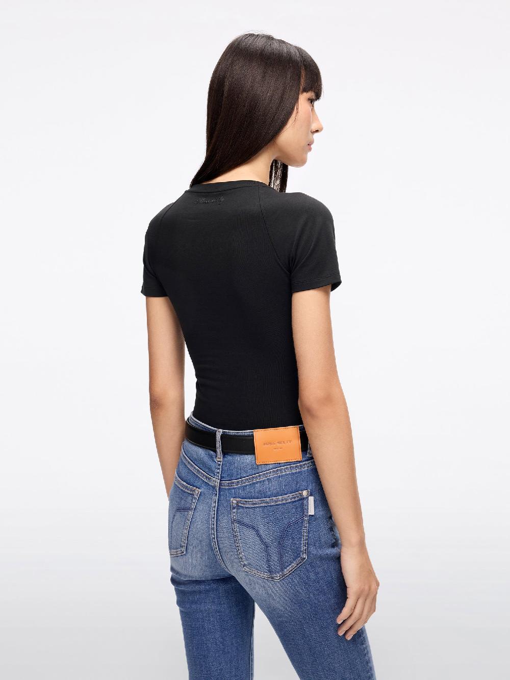 Miss Sixty LACE-UP CROPPED T-SHIRT BLACK