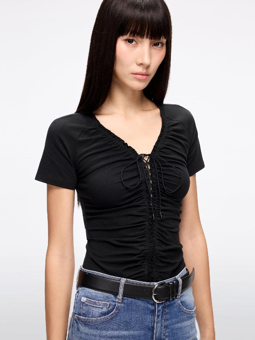 Miss Sixty LACE-UP CROPPED T-SHIRT BLACK