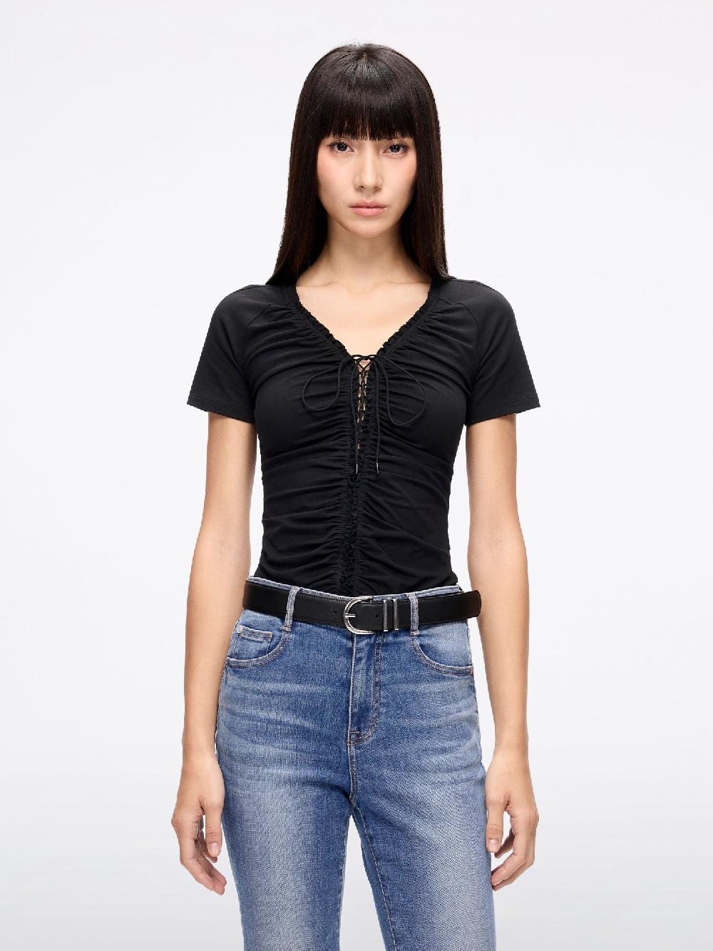 miss sixty LACE-UP CROPPED T-SHIRT BLACK