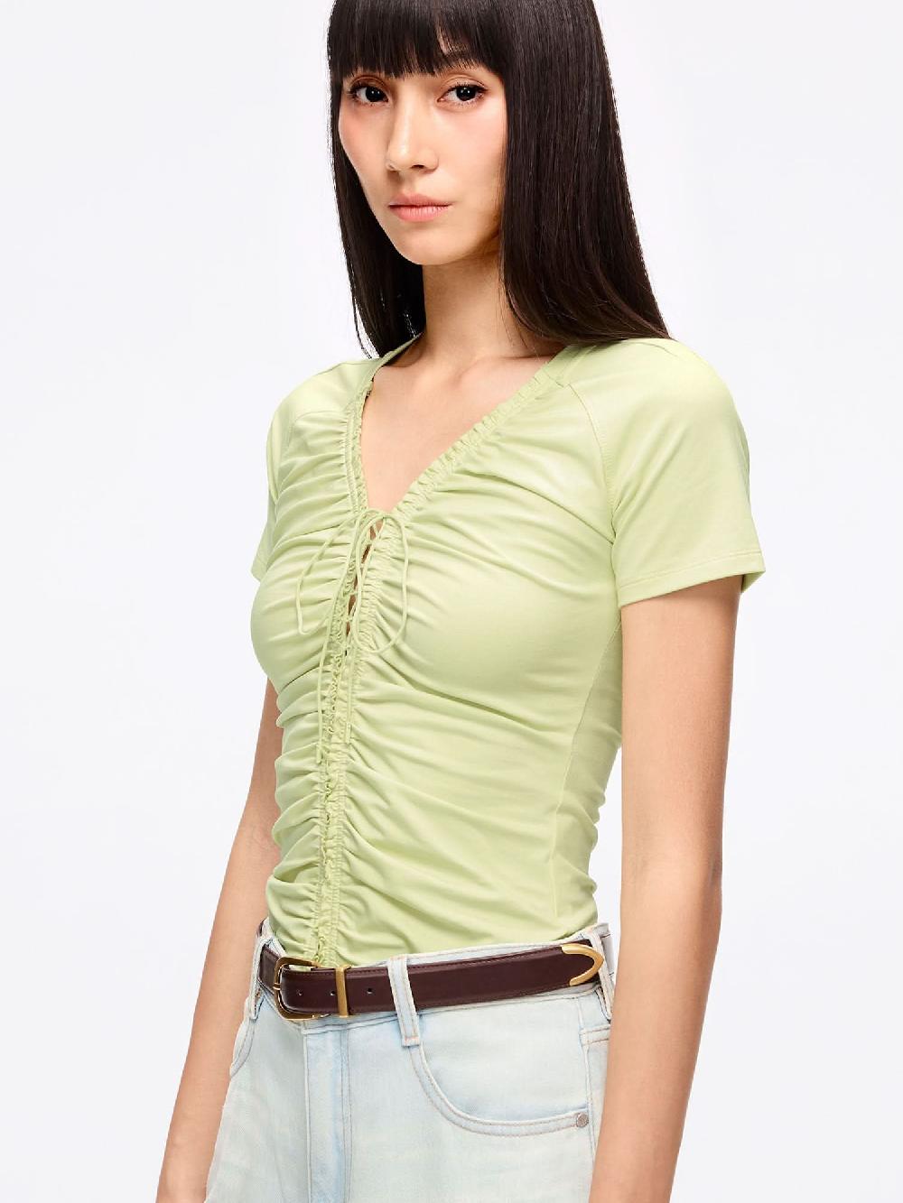 Miss Sixty LACE-UP CROPPED T-SHIRT LIGHT GREEN