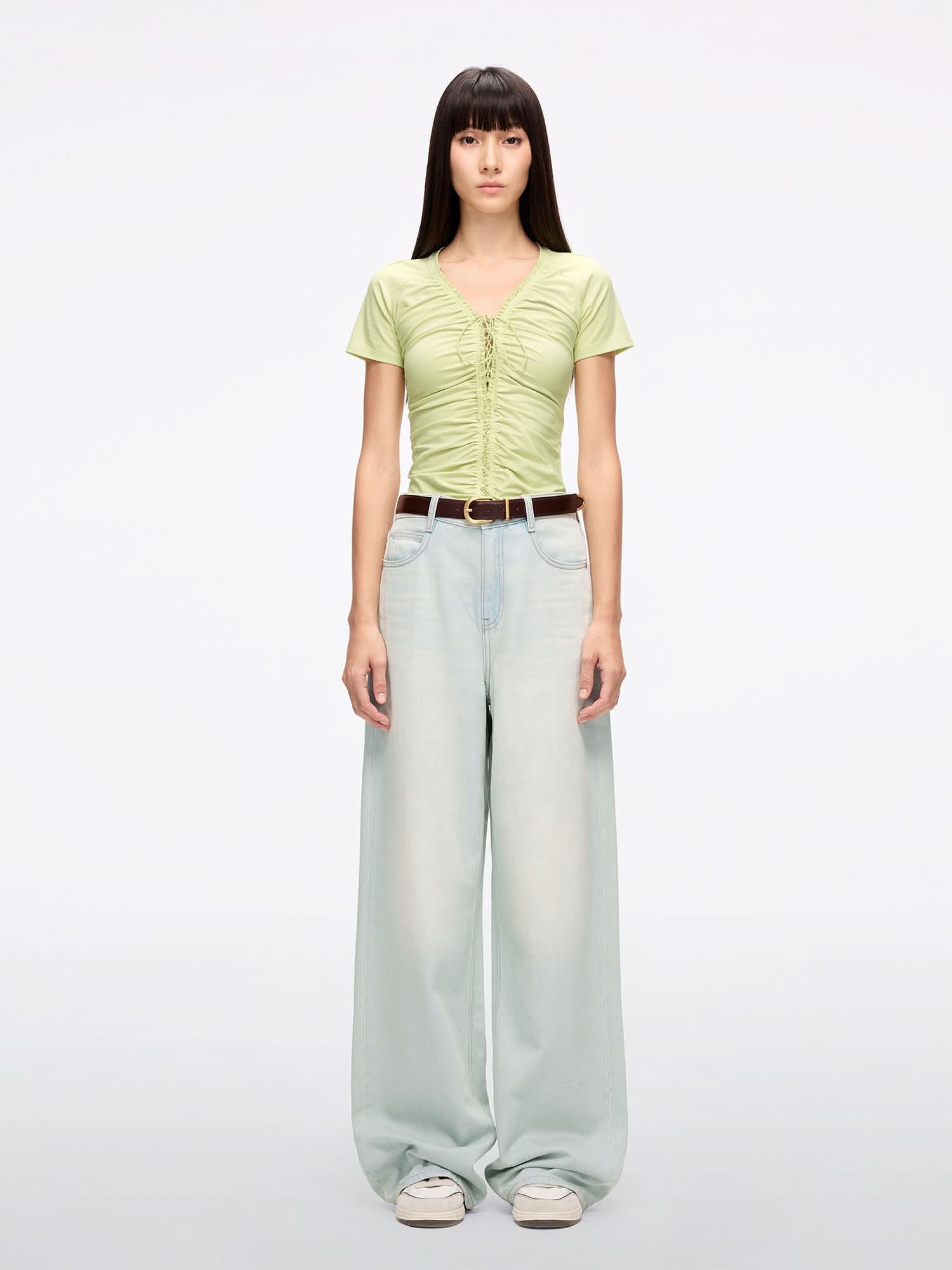 Miss Sixty LACE-UP CROPPED T-SHIRT LIGHT GREEN