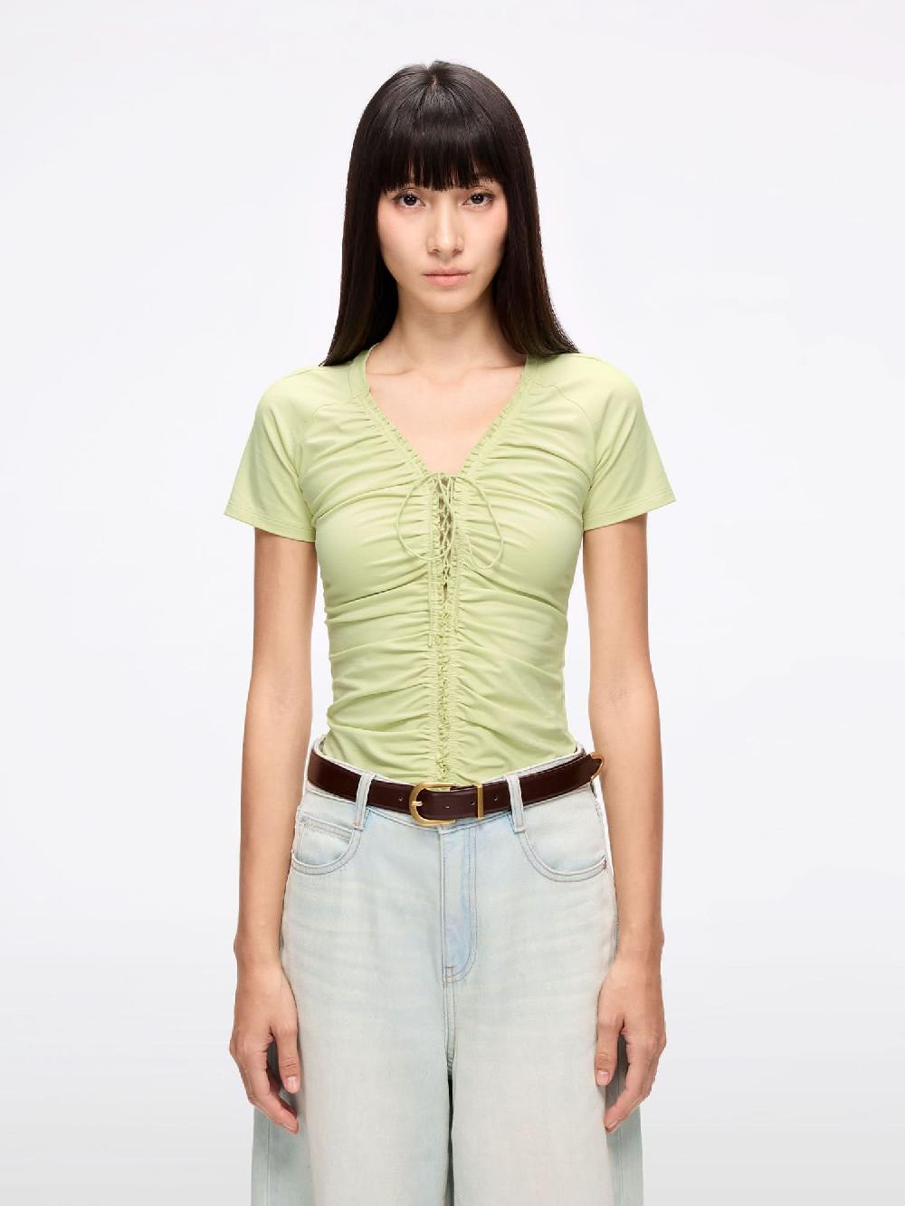 miss sixty LACE-UP CROPPED T-SHIRT LIGHT GREEN