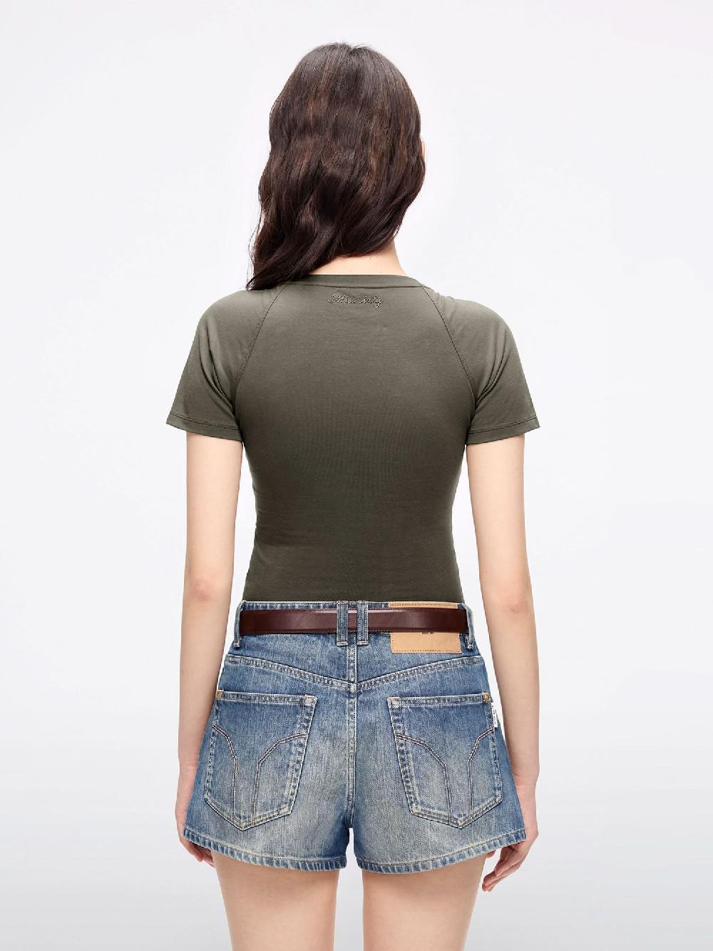 Miss Sixty LACE-UP CROPPED T-SHIRT VERDE MILITARE
