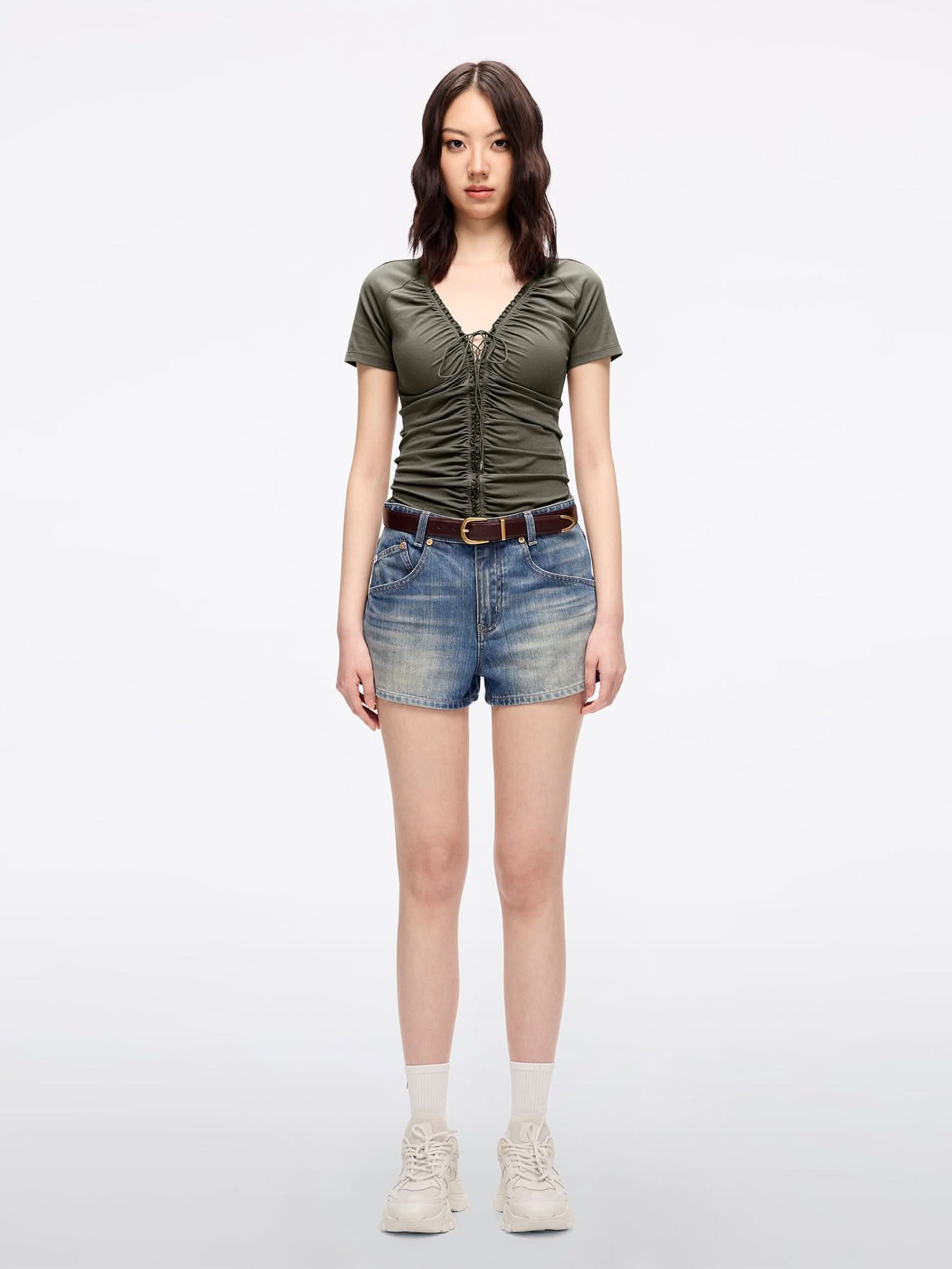 Miss Sixty LACE-UP CROPPED T-SHIRT VERDE MILITARE