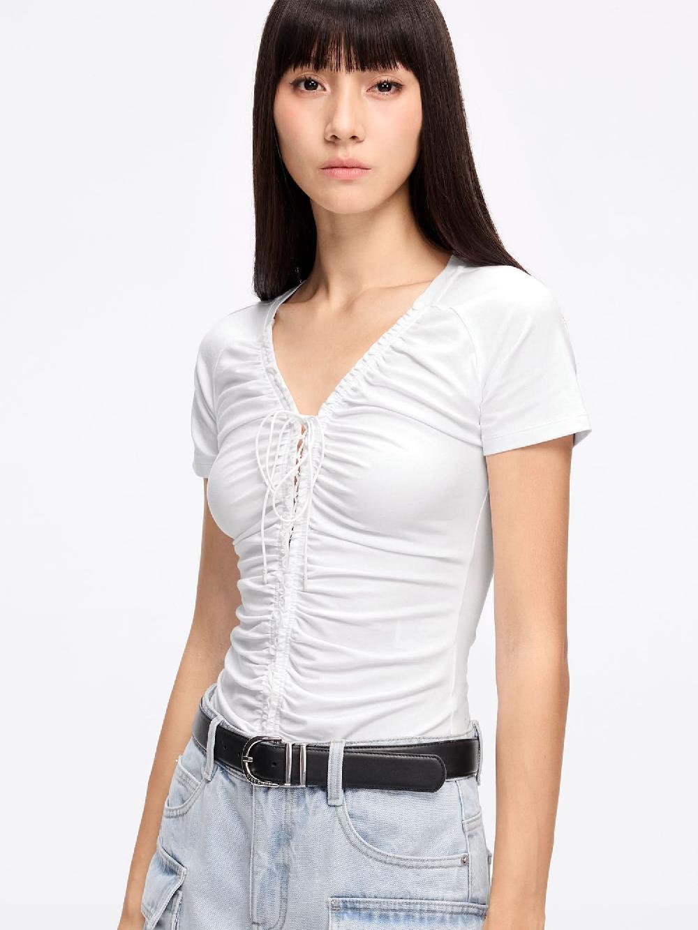 Miss Sixty LACE-UP CROPPED T-SHIRT WHITE