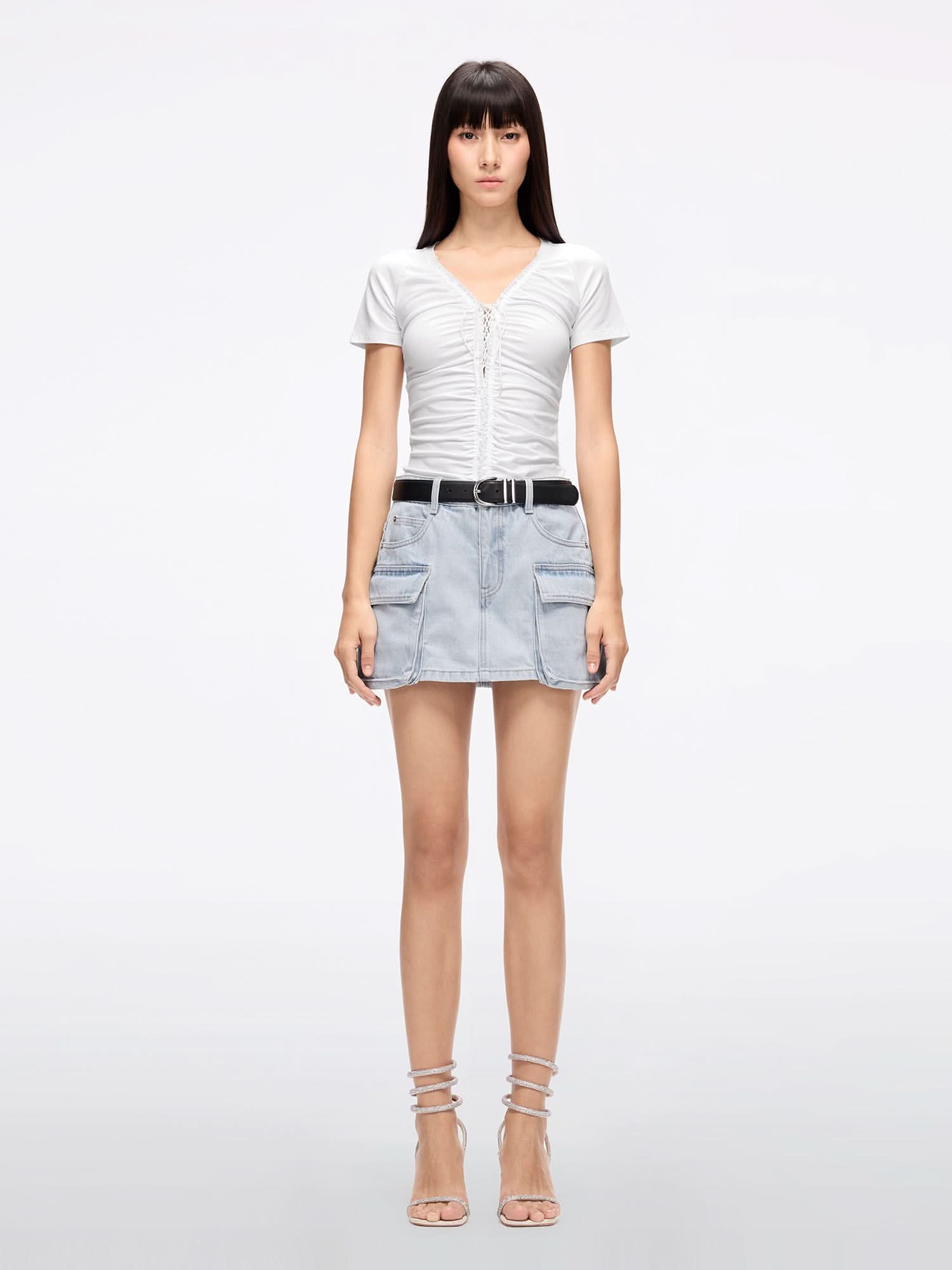 Miss Sixty LACE-UP CROPPED T-SHIRT WHITE