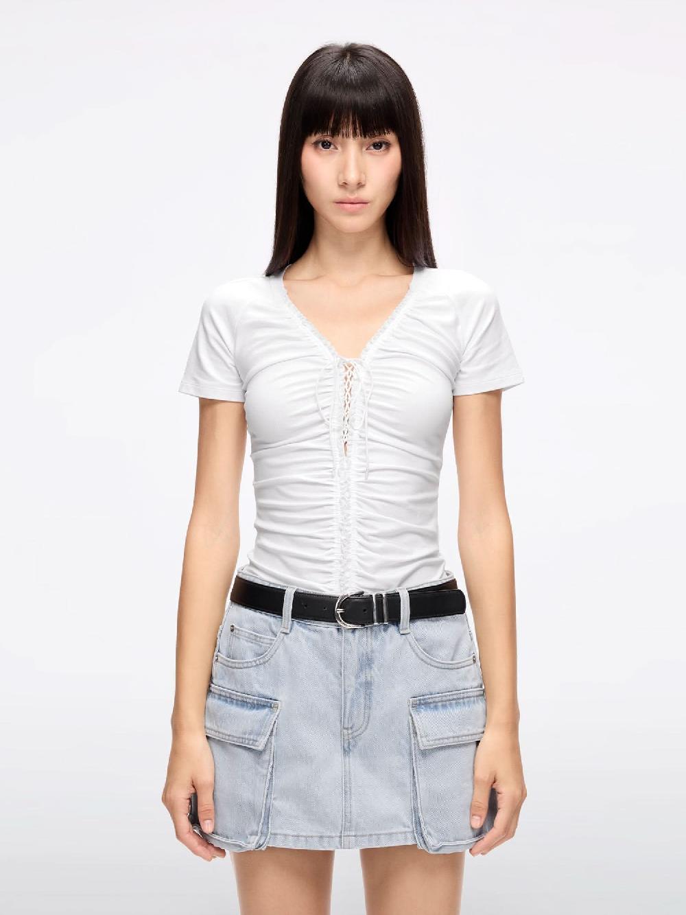 miss sixty LACE-UP CROPPED T-SHIRT WHITE