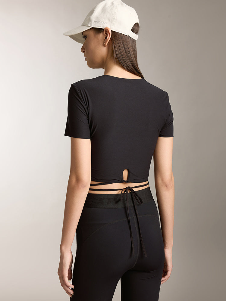 Miss Sixty LACE-UP LOGO PRINTED T-SHIRT BLACK