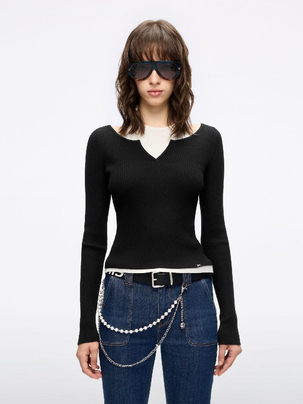 miss sixty LAYERED KNIT TOP BLACK