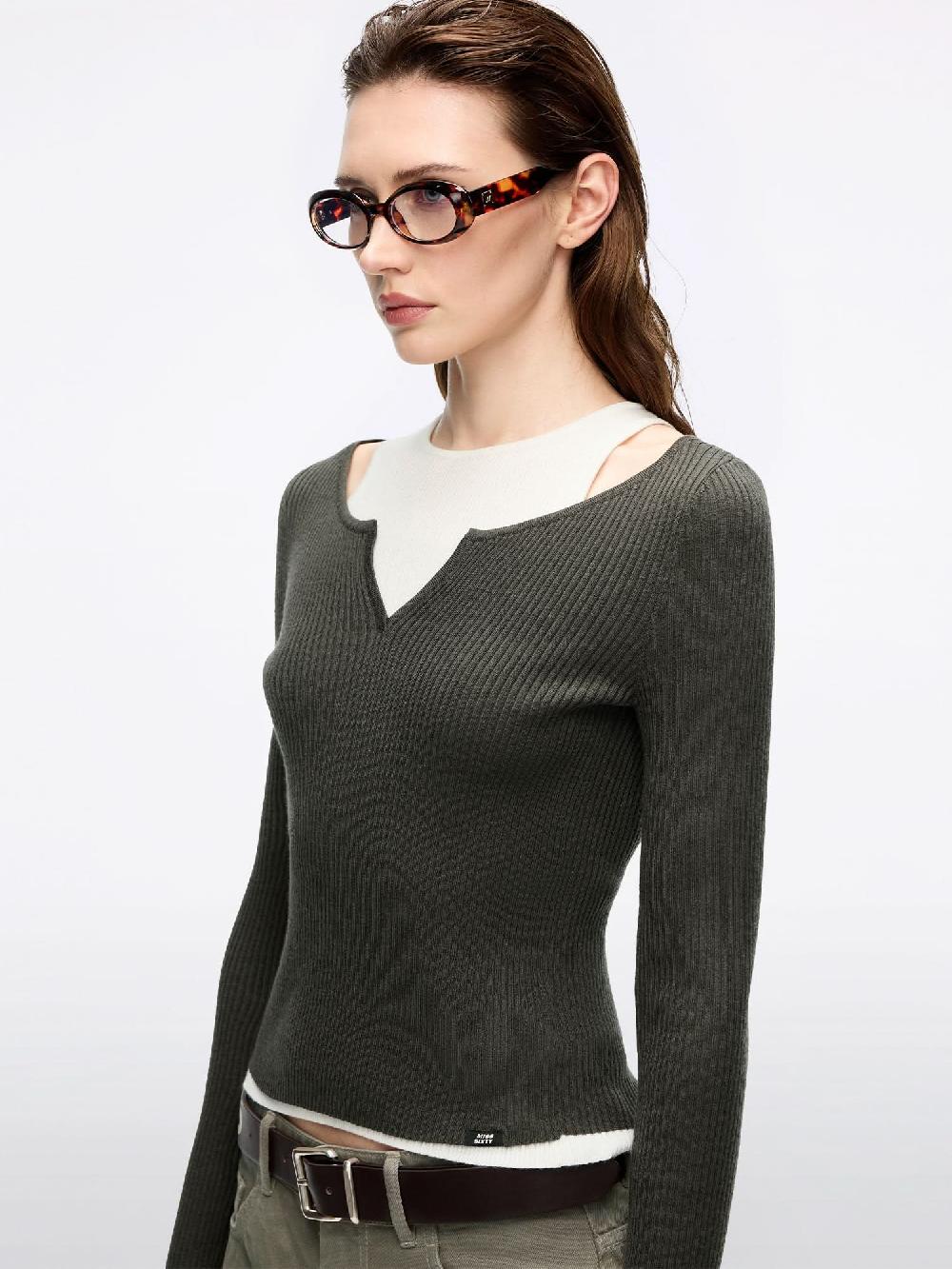 Miss Sixty LAYERED KNIT TOP MOSS GREEN