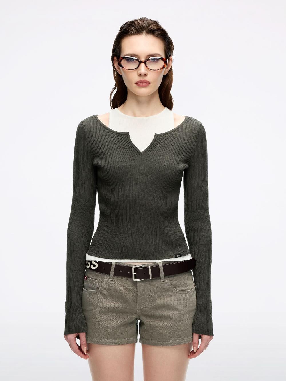 miss sixty LAYERED KNIT TOP MOSS GREEN