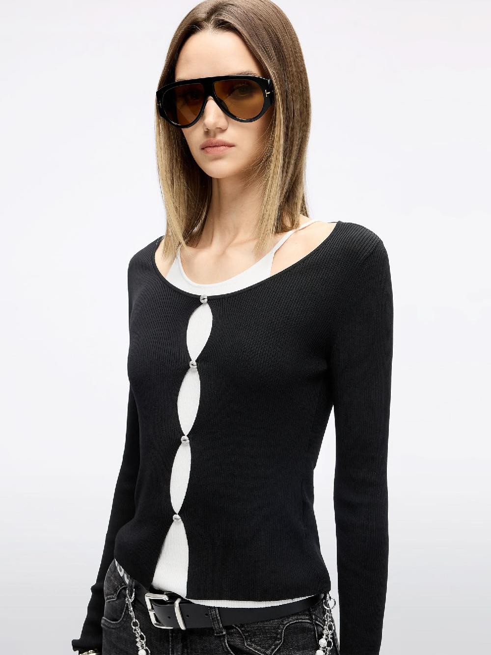 Miss Sixty LAYERED-LOOK KNIT TOP BLACK