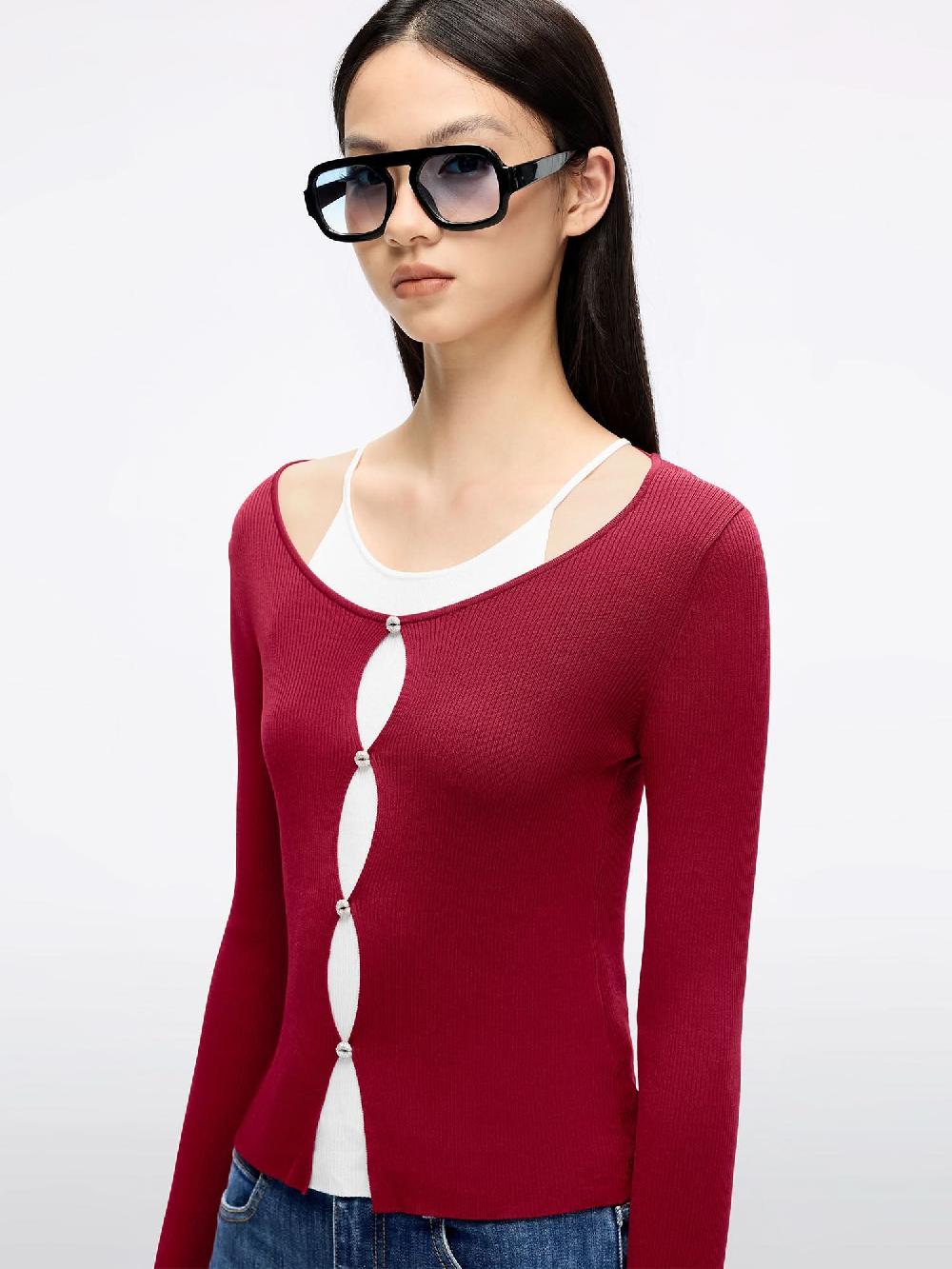 Miss Sixty LAYERED-LOOK KNIT TOP DARK RED