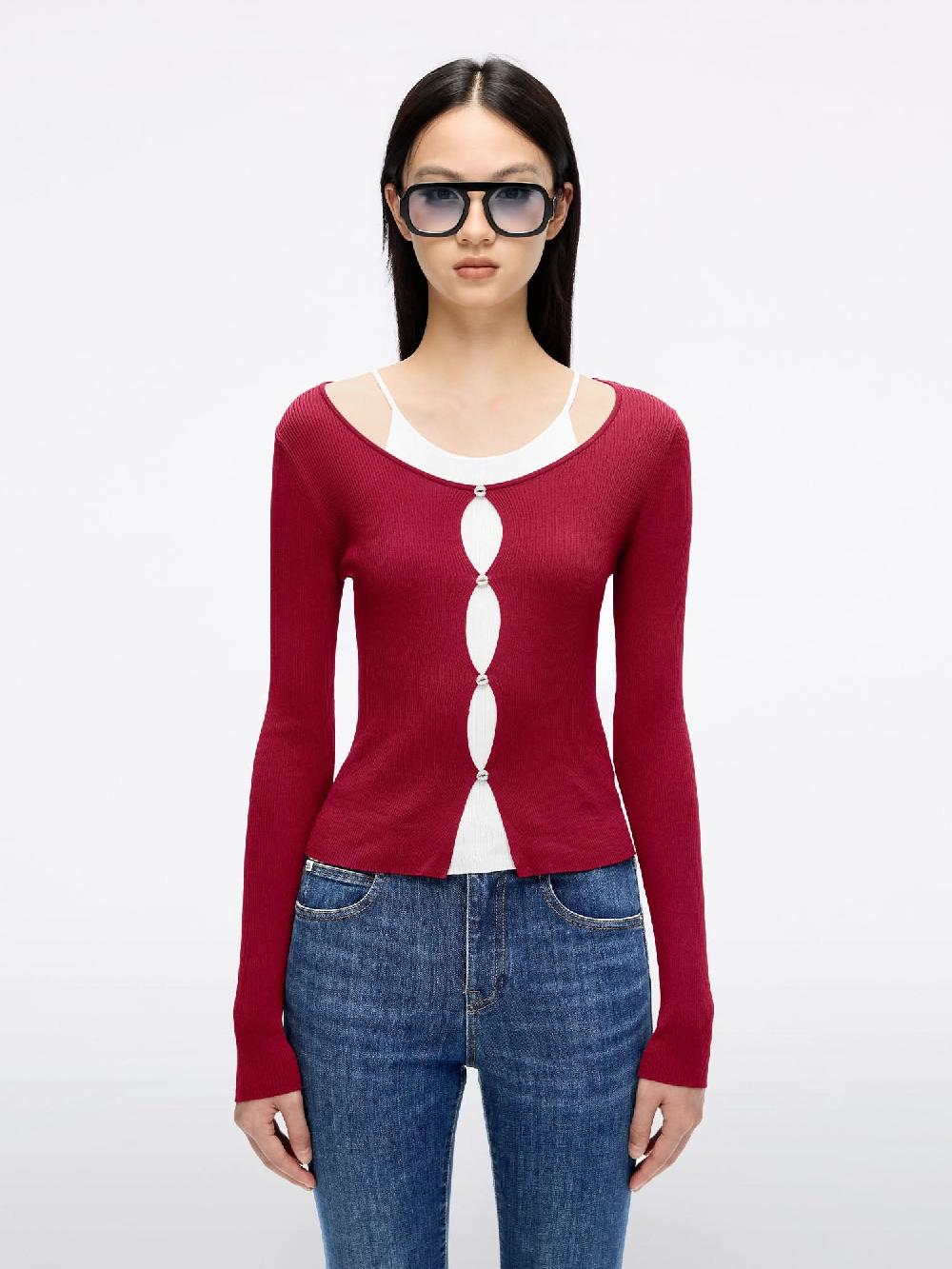 miss sixty LAYERED-LOOK KNIT TOP DARK RED