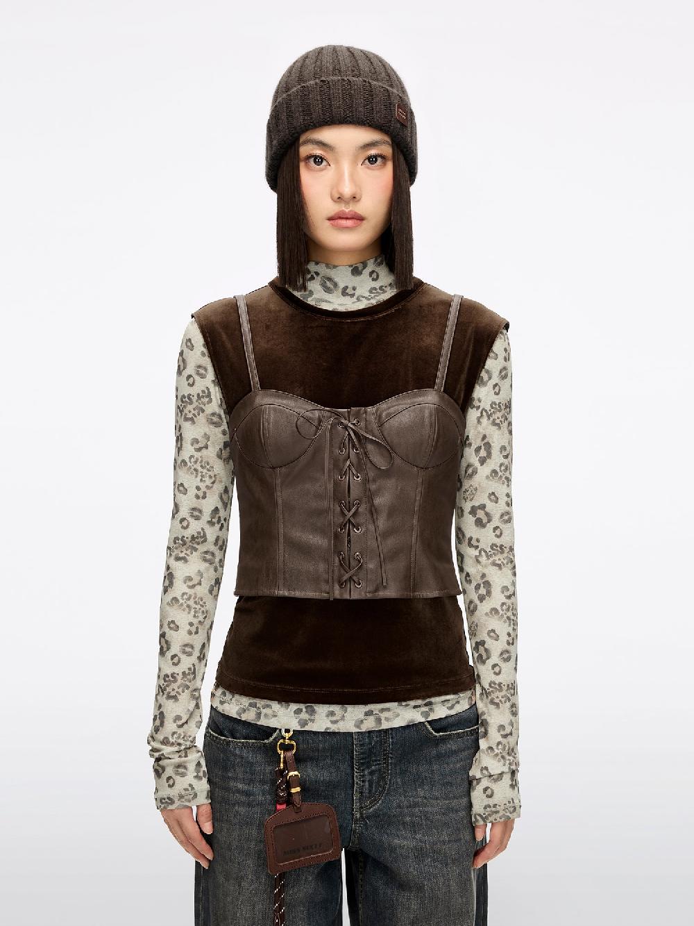 miss sixty LAYERED VEST SET DARK KHAKI
