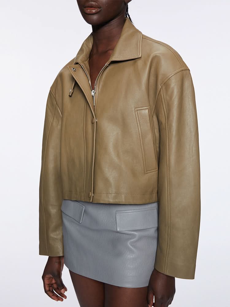 Miss Sixty LEATHER BIKER JACKET ARMY GREEN